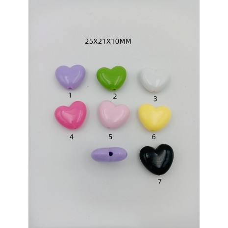 20 pcs perles coeur 25mm en acryliques