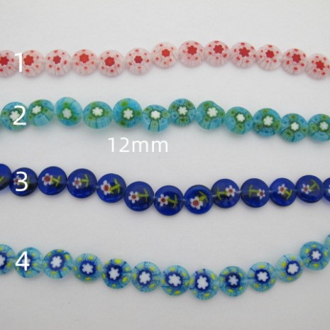 Perles Millefior 12mm en verre - Fil de 38cm