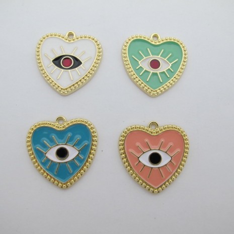 10 Pendentifs coeur oeil 26mm