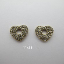 4 pcs Pendentif coeur avec strass en inox doré