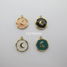 4 pcs round enamelled stainless steel moon pendant