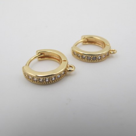 2 pcs 13mm rhinestone hoop earrings gold-plated